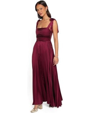 Petal & Pup Beaumont Square Neck Pleated Maxi Dress - Red