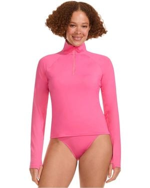 Lands' End Sunshade Upf 50 Long Sleeve Quarter Zip Rash Guard - Pink