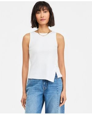 On 34th Boatneck Side Button Tank - White