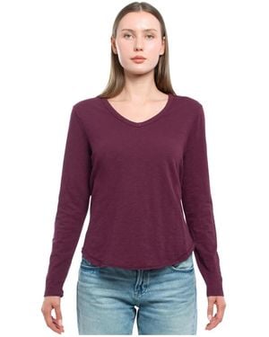 Wilt Long Sleeve V-neck Raw Hem Shirttail Tee - Purple