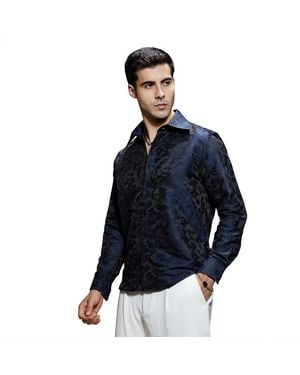 Campus Sutra Navy Abstract-woven Shirt - Blue