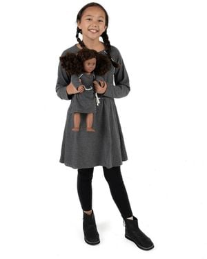 Leveret Girls Matching Girl & Doll Drawstring Cinch-waist Long Sleeve Dress - Black
