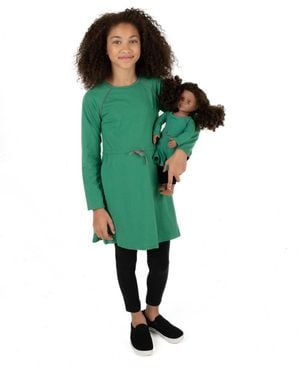 Leveret Girls Matching Girl & Doll Drawstring Cinch-waist Long Sleeve Dress - Green