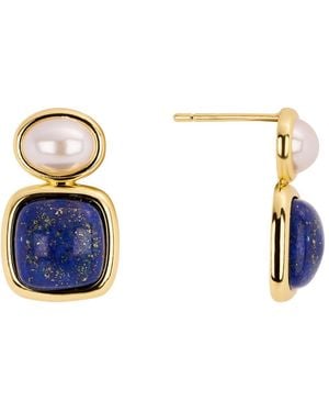 Macy's Gold-plated Lapis Imitation Pearl Stud Drop Earrings - Blue