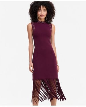 INC International Concepts Sleeveless Midi Fringe-trim Sweater Dress - Purple
