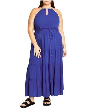 City Chic Plus Size Stacey Halter Neck Maxi Dress - Blue