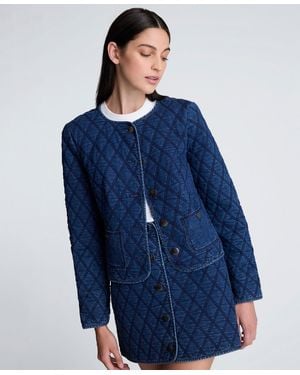 Kenneth Cole Quilted Collarless Jacket - Blue