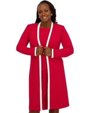 Kasper Framed Waist Seam Open Topper Jacket - Red