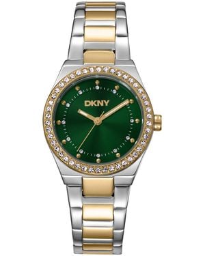 DKNY Green Dial Crystal Dial Markers Crystal Bezel Two-tone Gold Stainless Steel Bracelet Watch