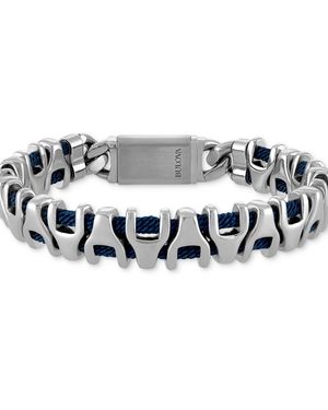 Bulova Link Stainless Steel Blue Corded Bracelet - Metallic
