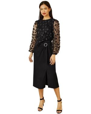 Yumi' Long Sleeve Sheer Floral Top - Black