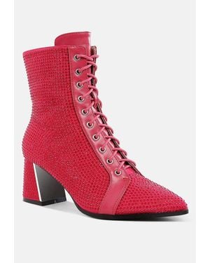 LONDON RAG Calla Rhinestone Embellished Ankle Boots - Red