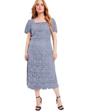 June + Vie June + Vie Plus Size Square-neck Lace Dress - Blue