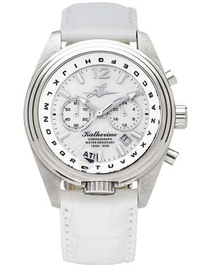 Abingdon Co. Katherine Chronograph White Leather Strap Steel Watch 40mm - Metallic