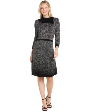 R & M Richards Fit And Flare Metallic Ombre 3/4-sleeve Sweater Dress - Black