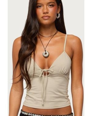Edikted Zanna V-neck Keyhole-tie-front Tank Top - Green