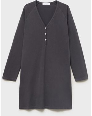 Mango Button Detail Cotton Nightdress - Blue