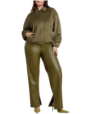 Eloquii Slit Hem Faux Leather Pant - Green