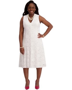 Kasper Sleeveless Lace Fit & Flare Dress - White