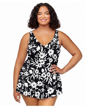 Island Escape Plus Size Magnolia Underwire Swim Dress - Black