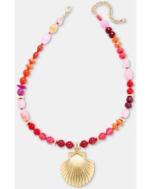 On 34th Beaded Shell Pendant Necklace - Pink