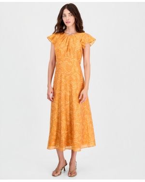 INC International Concepts Flutter-sleeve A-line Midi Dress - Orange