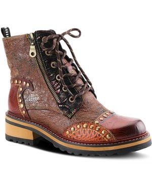 L'ARTISTE Rugup Hand-painted Leather Booties - Brown