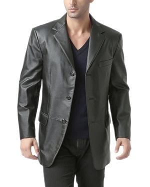 BGSD Men Liam Three-button Leather Blazer - Black
