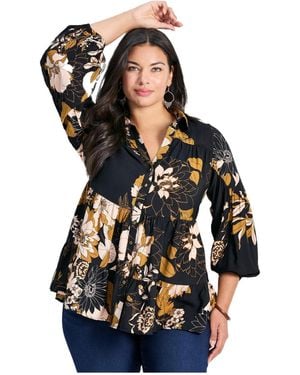 Avenue Flora Blouson Tiered Tunic - Black