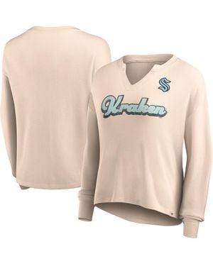 Fanatics Distressed Seattle Kraken Go For It Notch Neck Waffle Knit Long Sleeve T-shirt - Natural