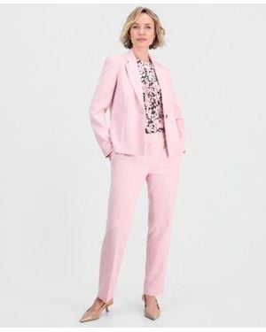 Kasper Stretch Crepe One Button Jacket Floral Pleat Front Cap Sleeve Top Stretch Crepe Mid Rise Pants - Pink