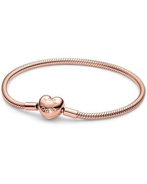 PANDORA 14k Gold Or 14k Rose-gold-plated Barrel Clasp Snake Chain Bracelet - White