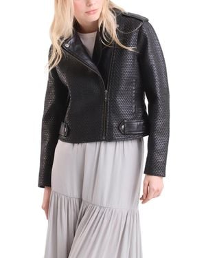Velez Claire Leather Woven Biker Jacket - Black