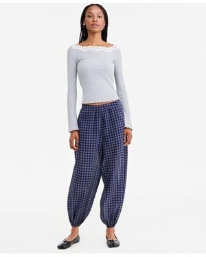 And Now This Plaid High-rise Pull-on Balloon Pants - Blue