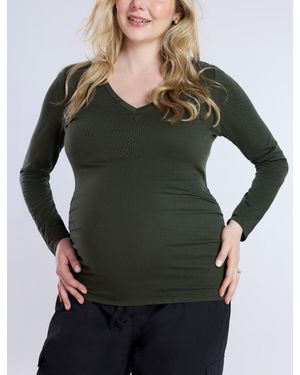 Motherhood Maternity Maternity V-neck Side-ruched Long Sleeve Tee - Gray