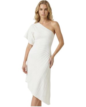 Modenaire One-shoulder Ribbed A-line Dress - White