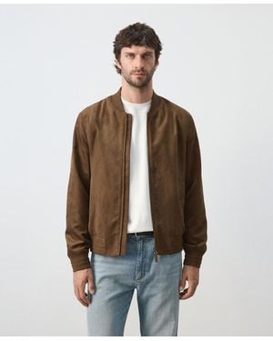 Mango Suede-effect Bomber Jacket - Brown