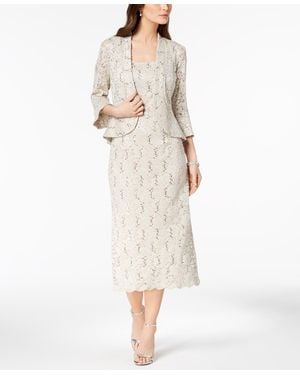 R & M Richards Sequined Lace Midi Dress And Jacket - Natural
