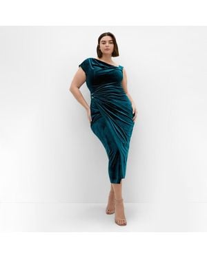 City Chic Plus Size Vivi Velour Midi Dress - Blue