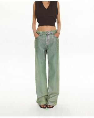Mango Low-rise Straight Foil Jeans - Green