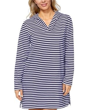 Island Escape Striped Coastal Cover-up Dress - Blue