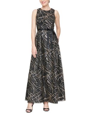 Alex Evenings Petite Sequinned Embroidered Evening Gown - Black