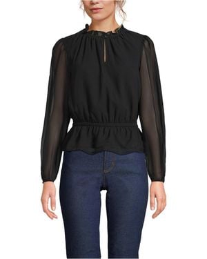 Lands' End Chiffon Peplum Top - Black
