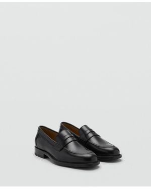 Mango Leather Penny Loafers - Black
