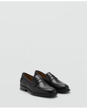 Mango Leather Penny Loafers - Black