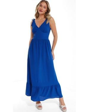 Quiz Bubble Crepe Tie Detail Maxi Dress - Blue