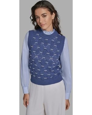 BCBGMAXAZRIA Crewneck Sleeveless Sweater - Blue