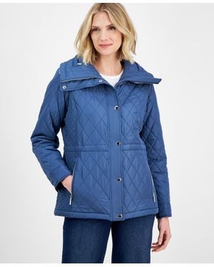 Michael Kors Michael Quilted Hooded Zip-front Coat - Blue