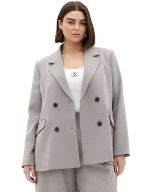 City Chic Plus Size Hailey Check Double-breasted Houndstooth Blazer - Gray