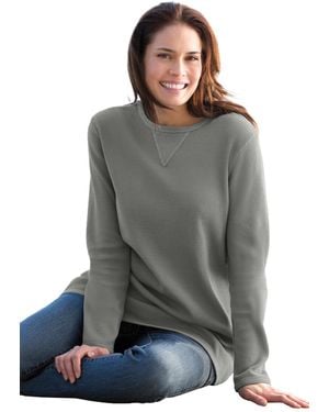 Woman Within Within Waffle Thermal Sweatshirt - Gray